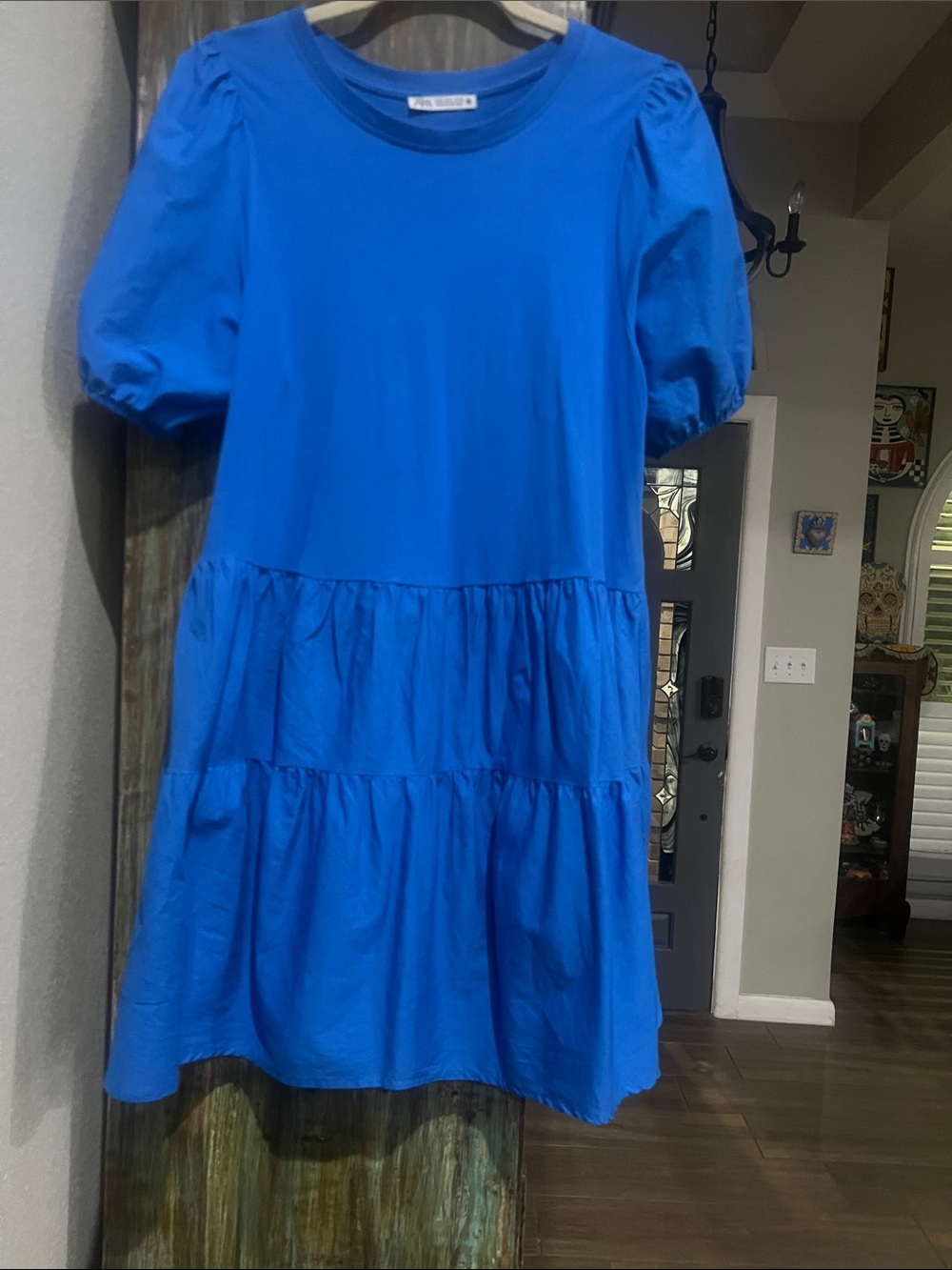Zara Royal Blue Tiered Puff-Sleeve Mini Dress